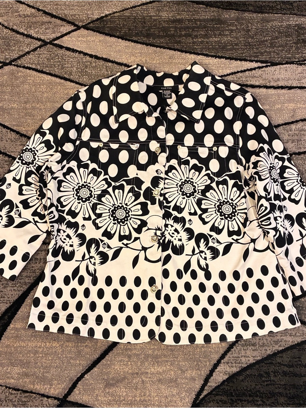 Kaktus Black and White Floral & Polka Dot Jean Jacket